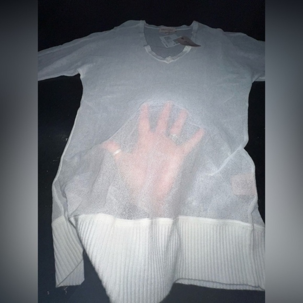 NWT PHILOSOPHY VERY THIN SHEER, SEE THROUGH V NECK IVORY WHITE SWEATER SZ XS